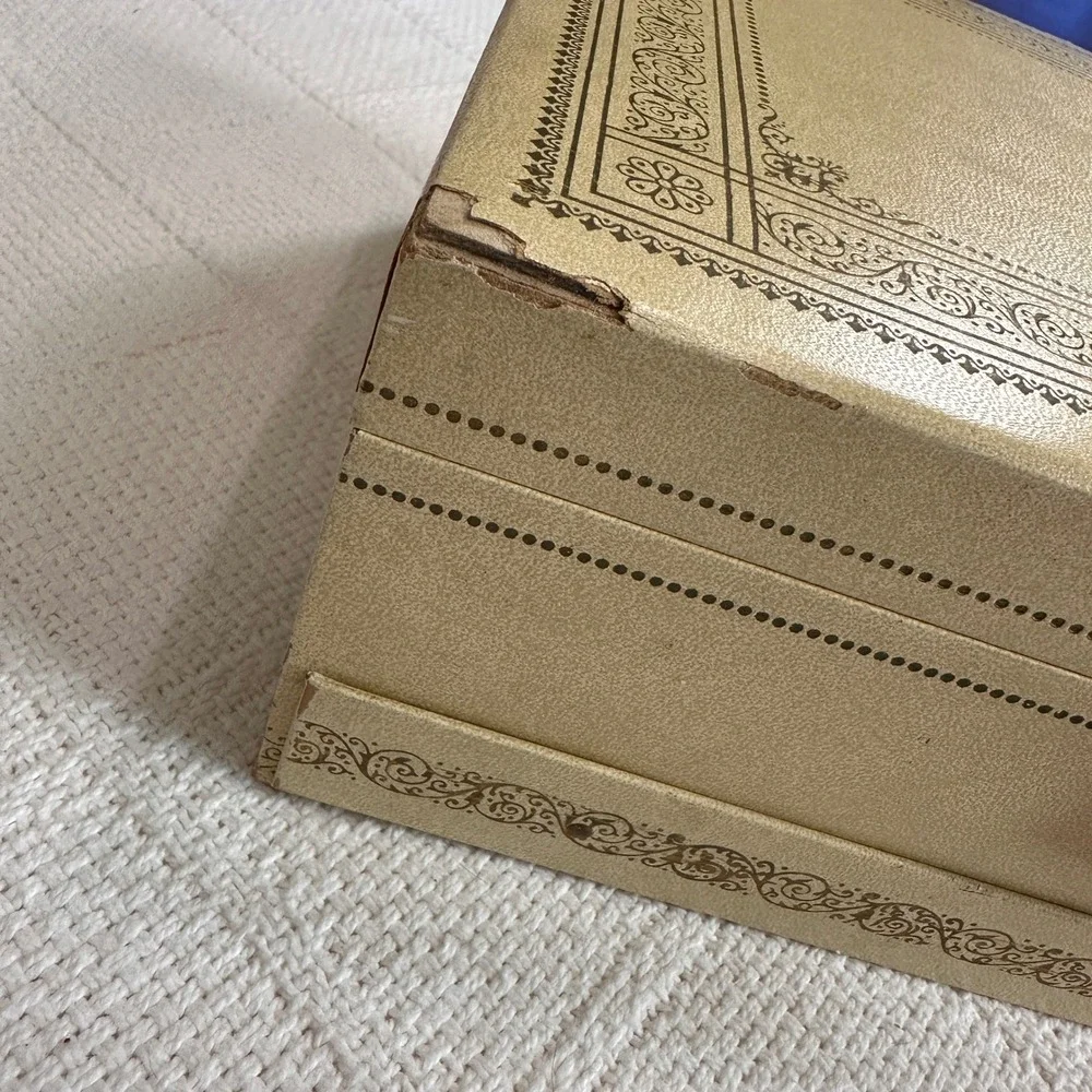 VTG 60s Mele & Co Cream Jewelry Box Tiered Red Velvet Pop Out Drawer MCM